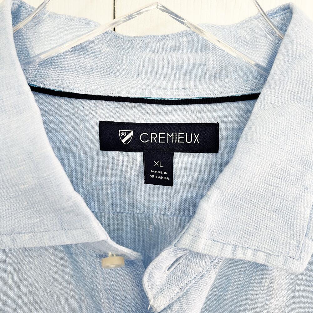 Cremieux Linen Striped Blue Long Button Up Sleeve Shirt - Picture 3 of 7